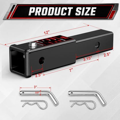 TYT 7-Inch Hitch Extender for 2" Receiver, Trailer Hitch Extension - size: 7'' Extender