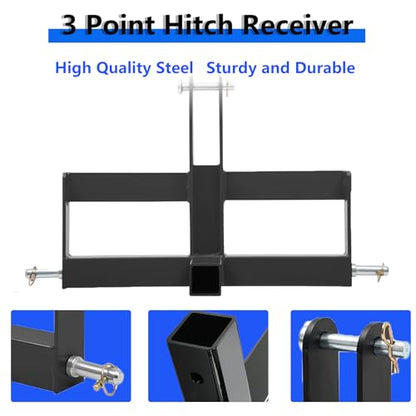3 Point 2" Square Trailer Hitch Receiver for Category 1 Tractors, Versatile Tractor Tow Drawbar Adapter Compatible with Kubota, Mahindra, Ford, Yanmar, John Deere, Massey Ferguson, New Holland
