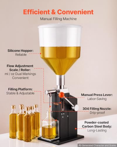 VEVOR Manual Filling Machine, 5-60 ml, 10 L Hopper, Paste Liquid Filler - size: Manual:5-60 ml