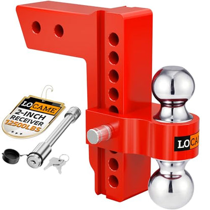 LOCAME Adjustable Trailer Hitch, Fits 2-Inch Receiver Only, 8-Inch Drop/Rise Aluminum Drop Hitch,12,500 LBS GTW-Tow Hitch for Heavy Duty Truck with Double Stainless Steel Locks, Red, LC0014 - color: Red, size: 2" 8drop