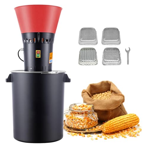 60L Grain Mill Grinder Electric Corn Grinder, Agricultural Feed Grain Mill Grinder for Wheat Corn Spice, 1300W Dust-free Automatic Dry Wheat Mill Grinder with 5 Filter，Red