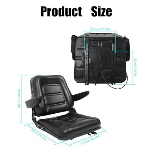 GXYWADY Universal Forklift Seat Fold Down Tractor Seat Adjustable Back with Armrest Micro Switch and Slide Replacement for Tractor Excavator Skid Loader