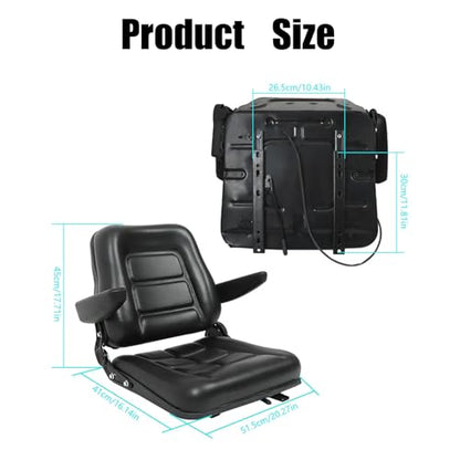 GXYWADY Universal Forklift Seat Fold Down Tractor Seat Adjustable Back with Armrest Micro Switch and Slide Replacement for Tractor Excavator Skid Loader