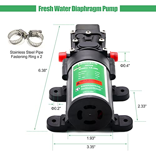 LONGRUN 12V Water Pump Diaphragm Sprayer Pumps with Adjustable Pressure Switch, 3L/Min 0.8GPM 65PSI Self Priming Fresh Water Pump for RV, Camper, Marine Boat, Lawn Watering - size: 3L Water Pump