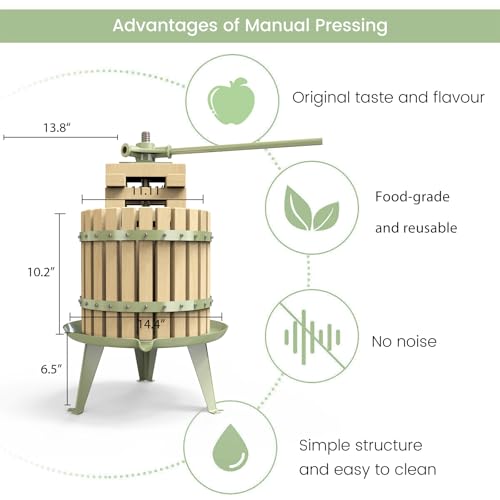 3.2 Gallon Fruit and Wine Press, Manual Cider Press with Solid Beech Wood Basket - color: Green, size: 3.2 Gallon