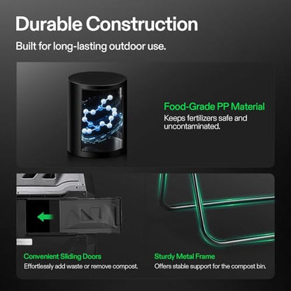 VIVOSUN Outdoor Tumbling Composter Dual Rotating Batch Compost Bin, 43 Gallon Black Door - color: Black