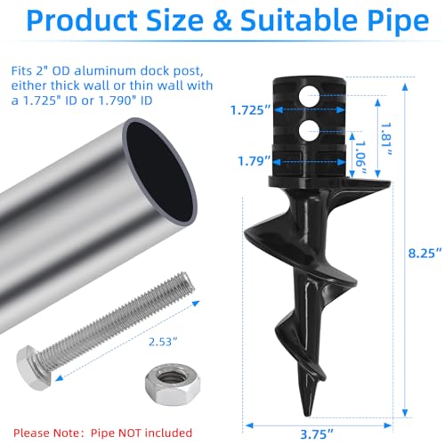 Dock Auger for 2" OD Pipe w/ 1.725" ID or 1.790" ID, Dock Sand Auger for PVC Tubing Sandbar Anchor or Aluminum Dock Post Pole,Stationary/Floating Dock Auger Anchors for Mud,Sand,Lake,Clay,River Bottom - style: 4 Pack Dock Post Augers