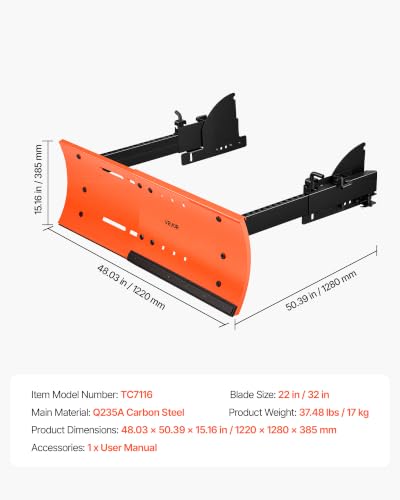 VEVOR Snow Plow Kit 22 to 32 in Width Adjustable Universal Plow Attachment - size: 22in-32in Adjustable, for Snowblowers
