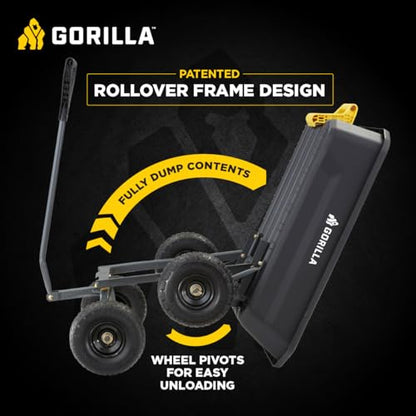 Gorilla Carts Dump Garden Cart, 4 Cu Ft, 600 lb Capacity, No-Flat Tires - size: 4-Cubic Feet
