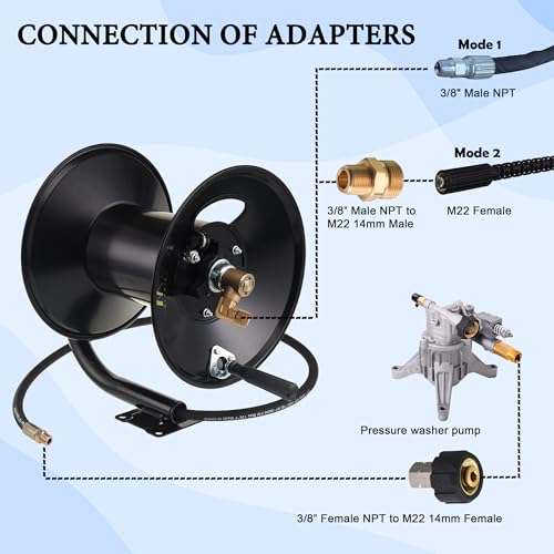M MINGLE High Pressure Washer Hose Reel 150ft x 3/8" / 300ft x 1/4" - size: 150FT