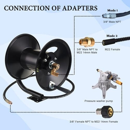 M MINGLE High Pressure Washer Hose Reel 150ft x 3/8" / 300ft x 1/4" - size: 150FT
