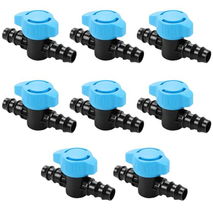 8 Pack Drip Irrigation 1/2 Inch Barbed Shut Off Valve, Drip Line 1/2" In-Line Ball Valve Parts for 1/2 Inch 16mm Drip Irrigation Tubing for Drip Sprinkler Systems - size: 1/2" Barbed Valve