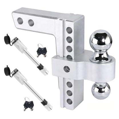 Aluminum Adjustable Trailer Hitch for 2-Inch Receiver 8 Inch Drop/Rise Hitch Ball Mount with 2" and 2-5/16" Ball Hitches Heavy Duty 12,500 LBS GTW Towing Hitch - color: Silver-8Inch