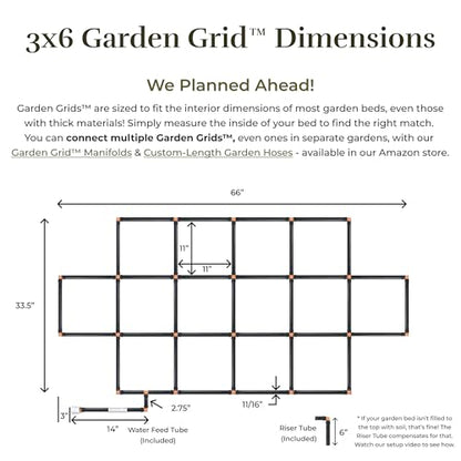 Garden Grid 3x6 | Watering System for Raised Garden Bed | Cornerless - size: 3x6, style: Cornerless