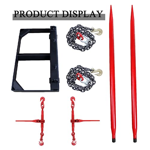 49" Hay Spear, Bale Spears 3000lbs Loading Capacity, Skid Steer Loader Tractor Attachment 2pcs Spears, Quick Attach Spike Forks,Dual Hay Bale Spear