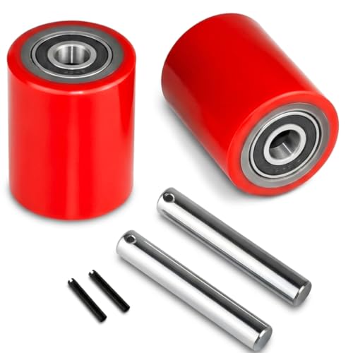 1 Pair Pallet Jack Wheels Replacement Kit, 3x3.75-Inch PU Load Rollers - color: Red-1Pair, size: 3" x 3.75" (74.5mm x 93mm)