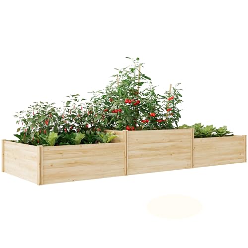 AMERLIFE 2 Tier Raised Garden Bed, Mortise & Tenon Structure 23 Inch Depth Fir Wood Planter Box, 3-Section with Open Base, Ideal for Vegetables, Flowers, Herbs in Backyard/Garden/Patio, 142x49x24 in - size: 11.84 x 4 x 1.97 ft