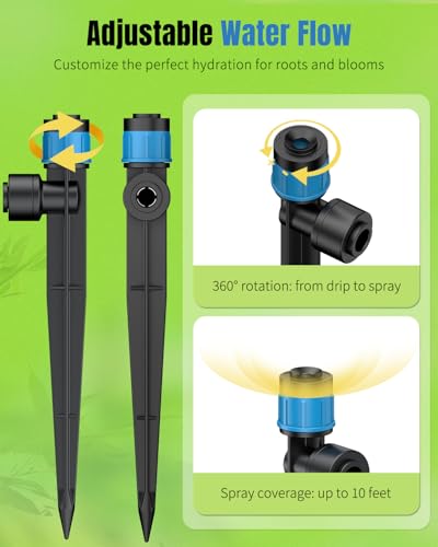 Pawfly 60 Pcs Drip Irrigation Emitters, Drip Emitters Sprinklers with Stake Drip Irrigation System Parts for 1/4 Inch Tubing, Water Flow Irrigation Drippers with Adjustable 360 Degree - size: 60PCS Drip lrrigation Emitter Sprinklers
