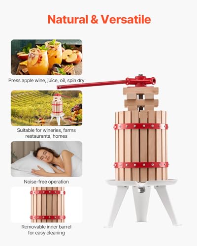 VEVOR 1.6 Gal/6L Fruit Wine Press, Solid Wood Basket with 8 Blocks, Heavy Duty Manual Juice Maker, Cider Apple Grape Tincture Honey Olive Oil Making Press with Handle for Kitchen, Home - size: 1.6 Gal