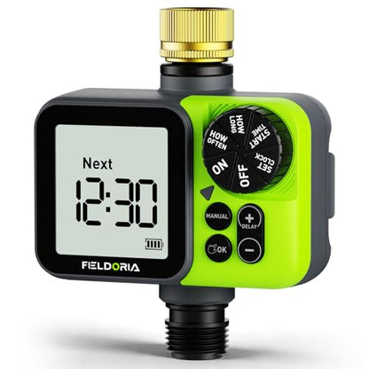 Sprinkler Timer, Brass Inlet Programmable Watering Timer for Garden Hose Fits 3/4” US Faucet, Outdoor Soaker Hose Timer w/Rain Delay/Manual/Automatic Watering, Drip Irrigation for Lawn Yard - color: Green