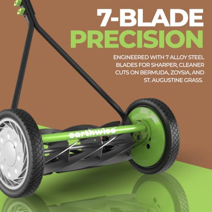 Earthwise 1715-16EW 16-Inch 7-Blade Push Reel Lawn Mower, Grey - size: 16", 7-blade