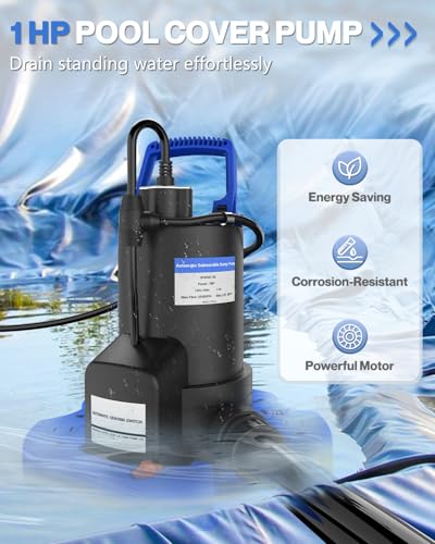 AgiiMan 1HP Automatic Pool Cover Pump, Submersible Sump Pump - color: Blue
