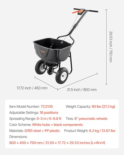 VEVOR Walk Behind Spreader 60 LBS Capacity Push Broadcast Spreader Black