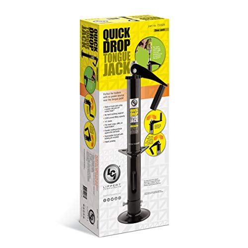 Lippert Quick Drop Tongue Jack for A-Frame Travel, Cargo, and Utility Trailers or 5th Wheel RVs, Black