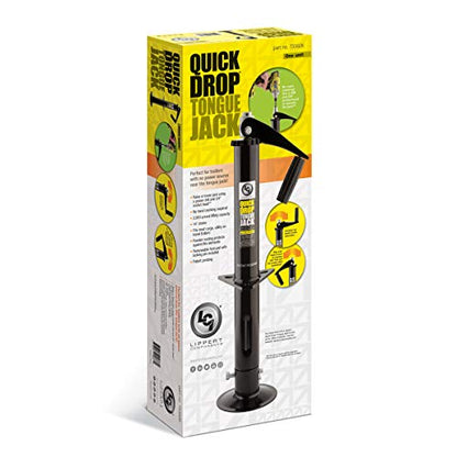 Lippert Quick Drop Tongue Jack for A-Frame Travel, Cargo, and Utility Trailers or 5th Wheel RVs, Black