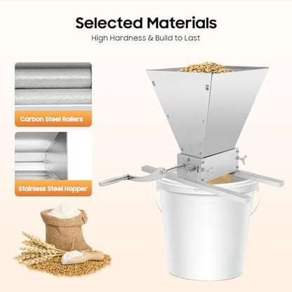 Manual Grain Crusher Mill, Stainless Steel Dry Cereals Grinder Crusher Malt Mill Adjustable Hand Grain Mill Low Speed Drill Malt Crusher Gap Grinder Dry Grinder for Kitchen,Not Applicable to Legumes - color: Opening-8.5*8.5inch