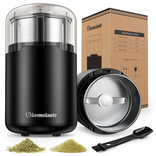 Hermolante Herb Grinder, Electric Spice Grinder, Press-Down Lid Starts - color: Black