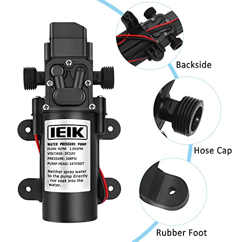 Water Pressure Diaphragm Pump DC 12V 45W Water Pressure Sprayer Pump 4LPM 1.05 GPM 108PSI 147ft Self Priming Pump for Caravan RV Boat Marine Agricultural Spraying Port - color: 12v 45w(1/2")