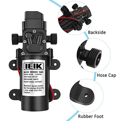 Water Pressure Diaphragm Pump DC 12V 45W Water Pressure Sprayer Pump 4LPM 1.05 GPM 108PSI 147ft Self Priming Pump for Caravan RV Boat Marine Agricultural Spraying Port - color: 12v 45w(1/2")