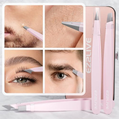Tweezers for Women Facial Hair, Eyebrow Kit with Tweezers for Women and Men, 8 Pack Precision Tweezers Set, Splinter, Ingrown Hair Removal Kit, Stainless Steel Tweezers for Eyebrow, Light Pink - color: Light Pink - 8 Pack