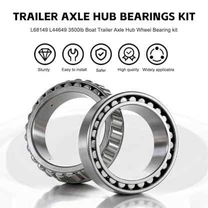 2 Set 3500lb Trailer Bearings Kit L68149/L68111 and L44649/L44610 Fits for 1-3/8'' to 1-1/16'' Axles Trailer Wheel Hub with 171255TB Seal OD 1.719'', Dust Cover and Cotter Pin - color: L68149/L68111+L44649/L44610