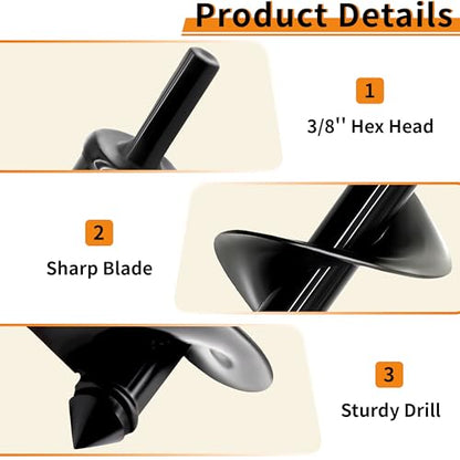 4 x 16 Inch Auger Drill Bit for Planting–Garden Spiral Hole Drill Planter for Bulbs, Bedding Plants & Umbrella Holes|3/8" Hex Drive|The Ultimate Bulb Planter Tool for Cordless Drill - size: 4"x16"