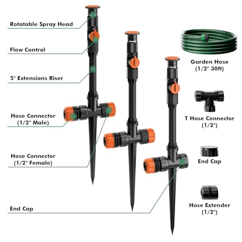 RESTMO Above Ground Sprinkler System,Irrigation Sprinklers for Yard,Orange - color: Orange