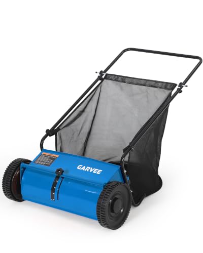 21" Push Lawn Sweeper with 6 Cu.Ft. Leaf & Grass Hopper Collector Bag - color: Blue, size: 21in