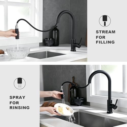Tohlar Black Kitchen Faucets with Pull Down Sprayer and Deck Plate - color: Matte Black, style: Standard