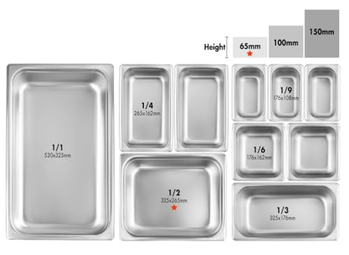 New Star Foodservice 1/2 Size Stainless Steel Steam Table Pan, 12.8 x 10.5 x 2.5 Inches, 18/8 Stainless Steel, 24 Gauge, NSF Certified (Set of 6) - size: 1/2, style: 2.5" Deep