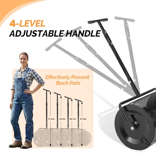 VINGLI Compost Spreader, 30 inch Peat Moss Spreader with Height Adjustable Handle, T Shaped Handle Peat Moss Roller, Seed Spreader for Lawn Backyard Outdoor (30"-Black) - size: 30"-Black