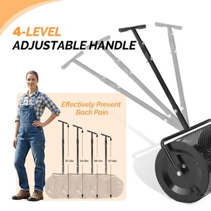 VINGLI Compost Spreader, 30 inch Peat Moss Spreader with Height Adjustable Handle, T Shaped Handle Peat Moss Roller, Seed Spreader for Lawn Backyard Outdoor (30"-Black) - size: 30"-Black
