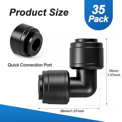 35 Pack Quick Connect 1/4 Inch Drip Irrigation Elbow Fittings, 1/4'' Dripline Push-to-Fit 90 Degree Elbow Connectors for 1/4-Inch Drip Tube Leak-Free Fittings for Garden Sprinkler Systems - size: 1/4" Quick Connect Elbow-35P