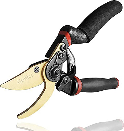 gonicc 8.5" Professional Rotating Bypass Titanium Pruning Shears(GPPS-1014) - color: Golden Rotating Titanium Bypass Pruning Shears