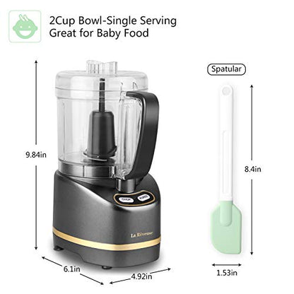 La Reveuse 2 Cup Mini Food Processor, Electric Chopper Small, Metallic Grey - color: Metallic Grey