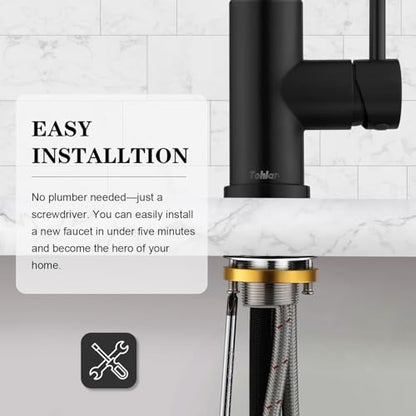 Tohlar Black Kitchen Faucets with Pull Down Sprayer and Deck Plate - color: Matte Black, style: Standard