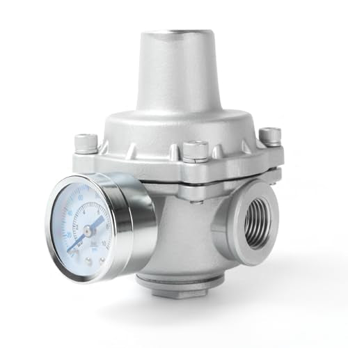 Water Pressure Regulator valve with Gauge, 1/2" NPT Adjustable RV Water Pressure Regulator, 304 Stainless Steel Water Pressure Reducing Valve for Garden, Home, Industrial Use - size: 0.5 Inch