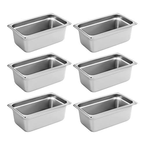 New Star Foodservice 1/4 Size Stainless Steel Steam Table Pan, 10.5 x 6.4 x 4.0", 18/8, 24 Gauge, NSF Certified, Set of 6 - size: 1/4, style: 4" Deep