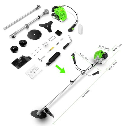 58cc 4-in-1 Gas Weed Eater, 2-Stroke Engine Brush Cutter with Bike Handles - color: Green