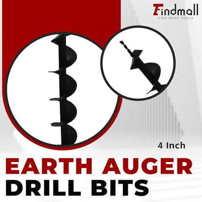 findmall Earth Auger Drill Bits 4" 6" 8" 10" 12" for Gaseous Fluid Powered Post Fence Hole Digger - size: 4inch